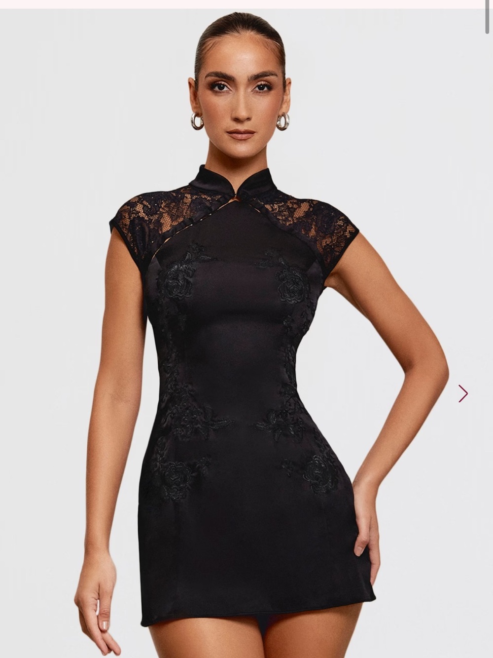 House of CB Black Lace-Trim Mini Cheongsam